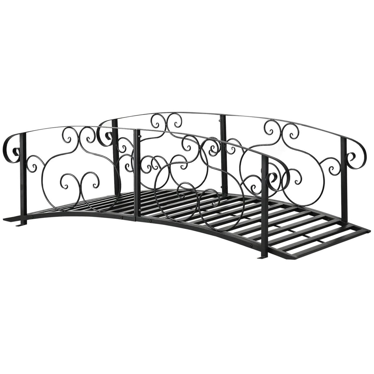 Outdoor Vintage Arch 6-ft Garden Bridge with Side-Rails in Black-2