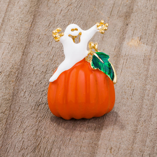 Pumpkin And Ghost Brooch With Crystals-0
