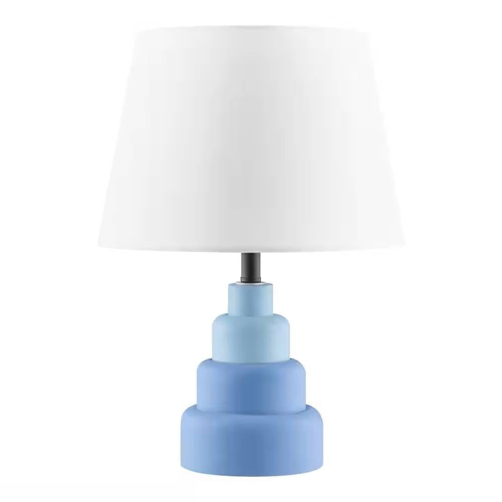 Small Blue Desk Light Table Lamp with White Fabric Shade for Bedside Nightstand-1