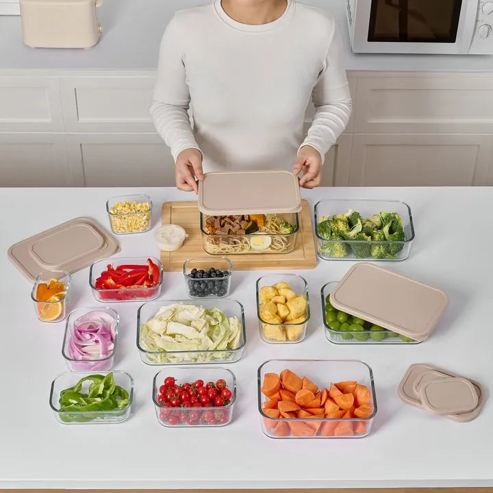 Container Culture 12-Piece Airtight Glass Food Storage Containers with Lids, 6 x 25.4oz - Cashew Cream-3