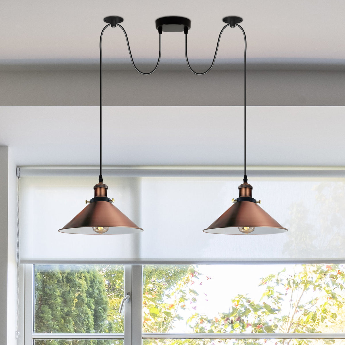 Copper 2 Way Retro Industrial Ceiling E27 Hanging Lamp Pendant Light~3494