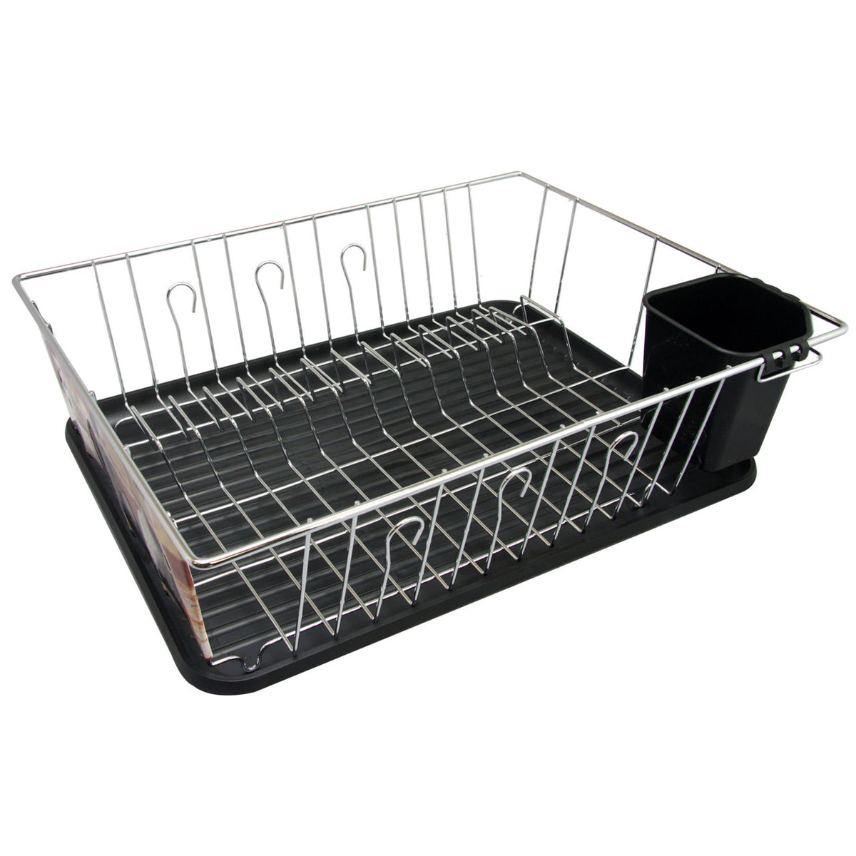 Megachef 16 Inch Chrome Plated and Plastic Counter Top Drying Dish Rack in Black-0