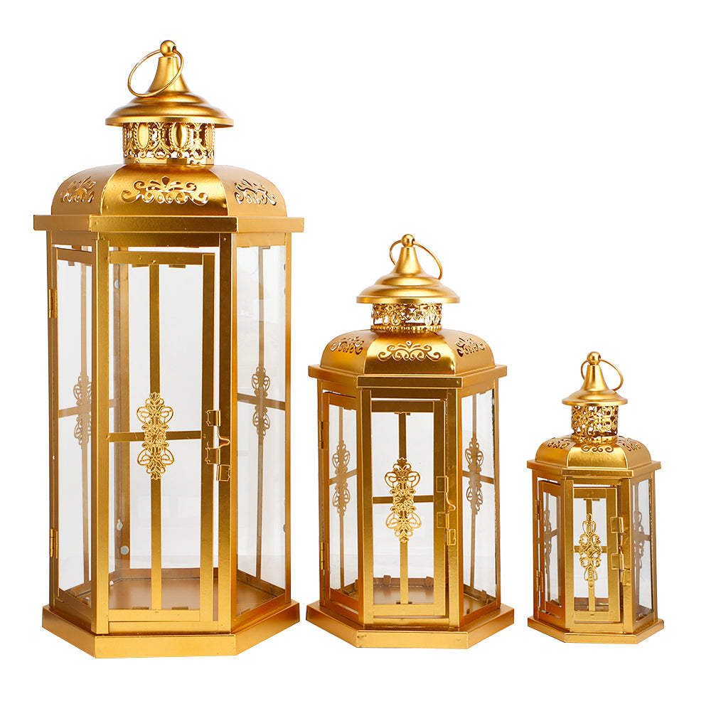 19''&13.5''&9.5" H Vintage Hanging Lantern Metal Candleholder-0