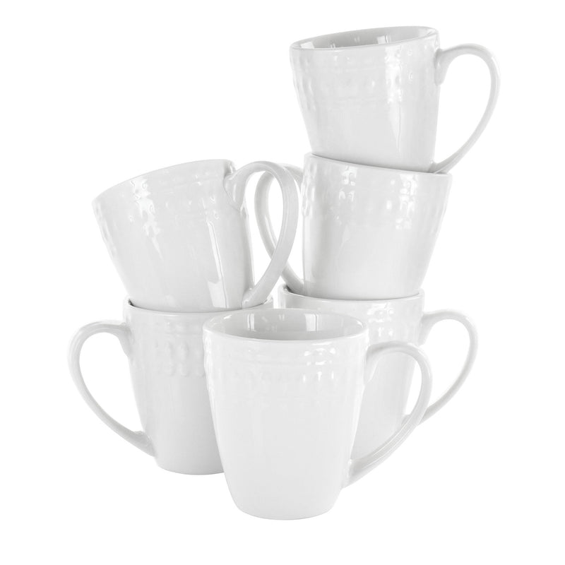 Elama Cara 6 Piece 10 Ounce Porcelain Cup Set in White-0