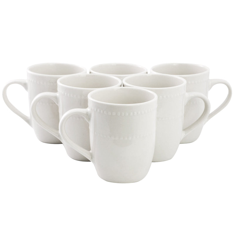 Elama Olevia 6 Piece Embossed Dot Stoneware 12 Ounce Mug Set in White-0
