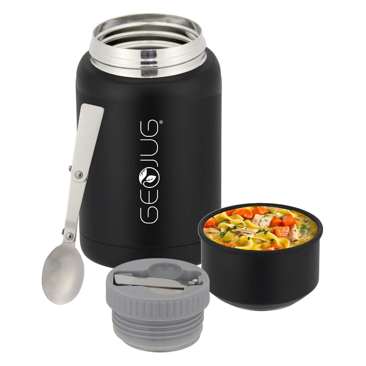 Brentwood GEOJUG 17oz Insulated Stainless Steel Food Jar in Black with Bowl and Folding Spoon-0