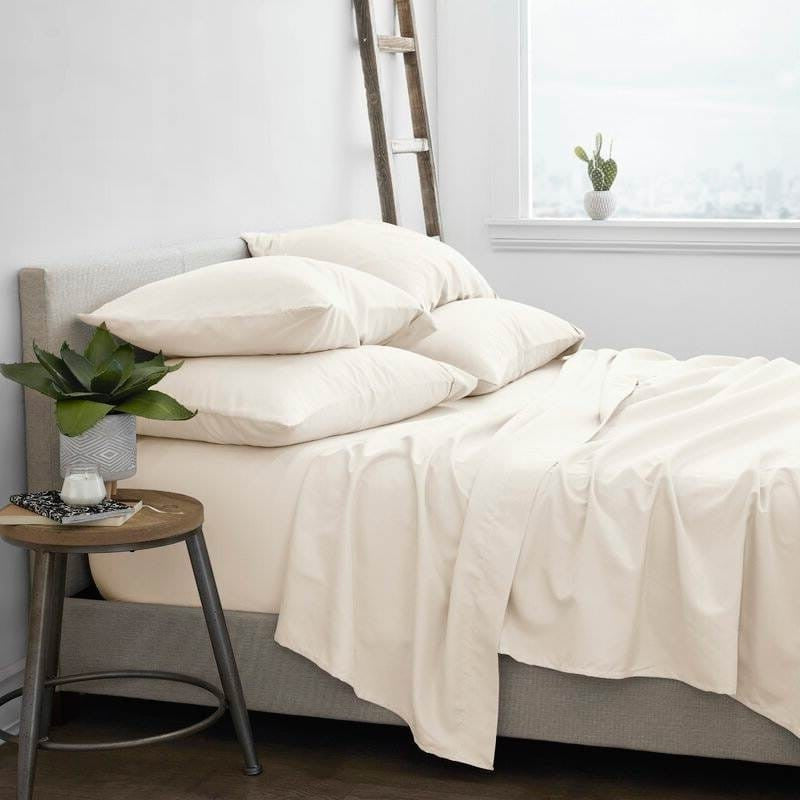 Queen size Ivory Beige 6-Piece Wrinkle Resistant Microfiber/Polyester Sheet Set-0