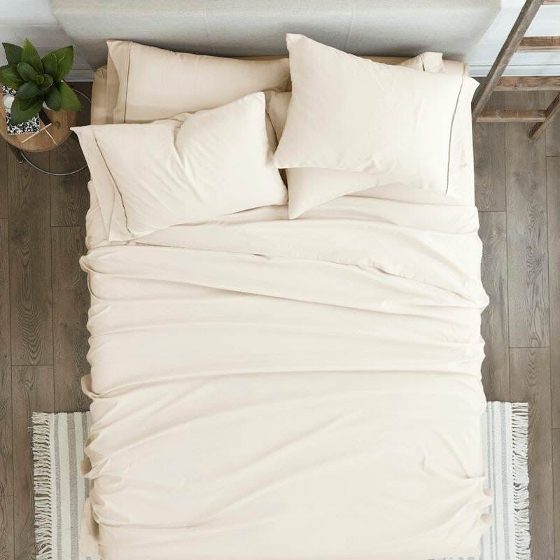 Queen size Ivory Beige 6-Piece Wrinkle Resistant Microfiber/Polyester Sheet Set-2