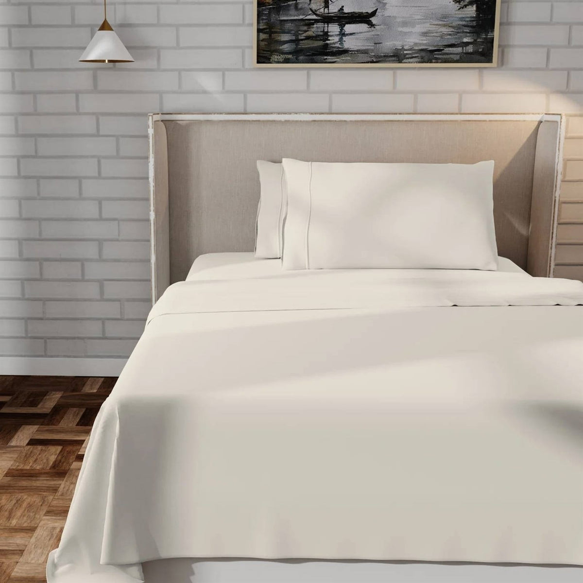 Twin Ivory Beige Off-White Cream 100-Percent Certified Organic Cotton Sheet Set-0