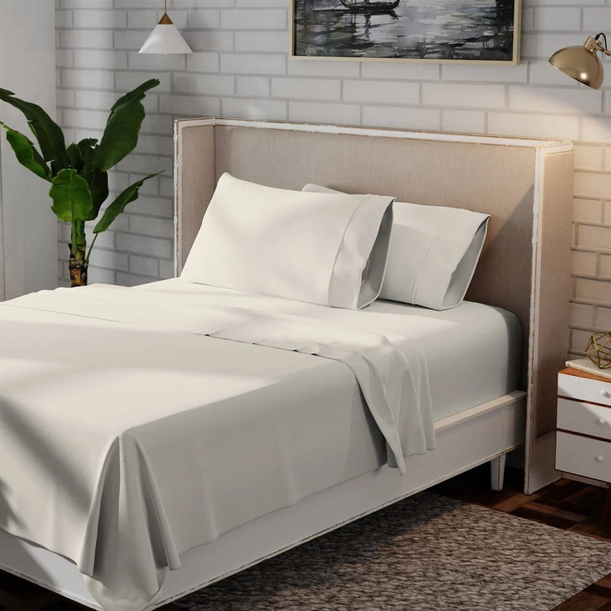 Twin Ivory Beige Off-White Cream 100-Percent Certified Organic Cotton Sheet Set-1