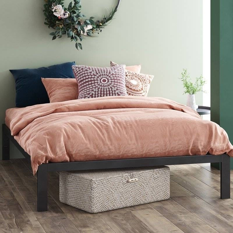 King Black Metal Platform Bed Frame with Wood Slats - 700 lbs Weight Capacity-0