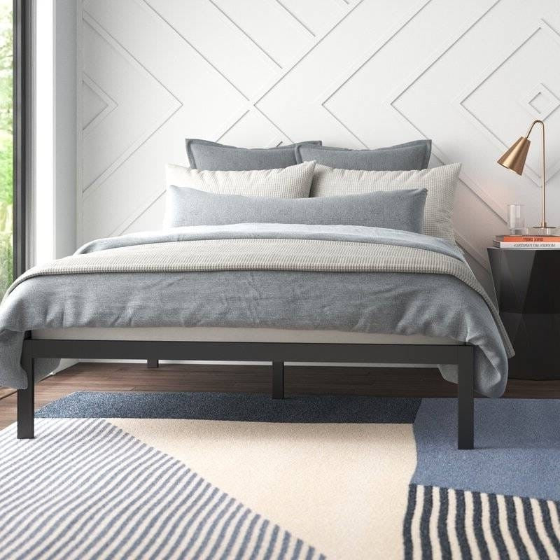 King Black Metal Platform Bed Frame with Wood Slats - 700 lbs Weight Capacity-1