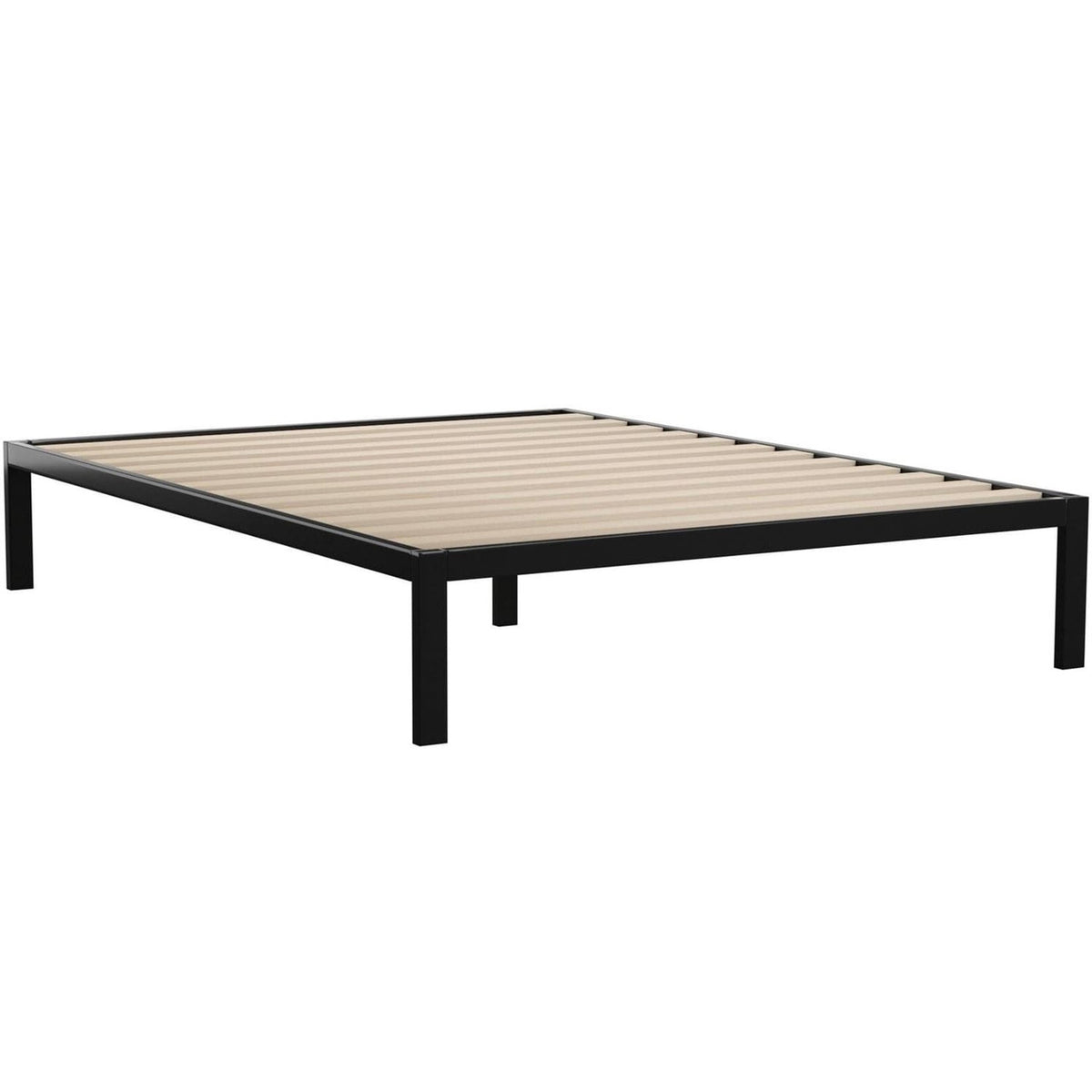 King Black Metal Platform Bed Frame with Wood Slats - 700 lbs Weight Capacity-2