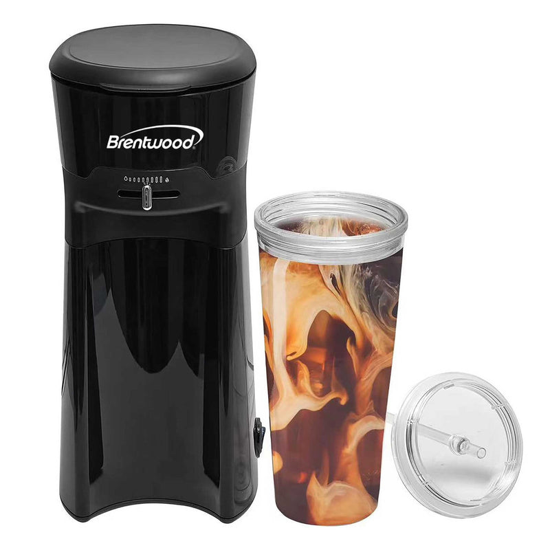 Brentwood Single Serve Iced Coffee Tea Maker in Black with 20 Ounce Insulated Tumbler-0