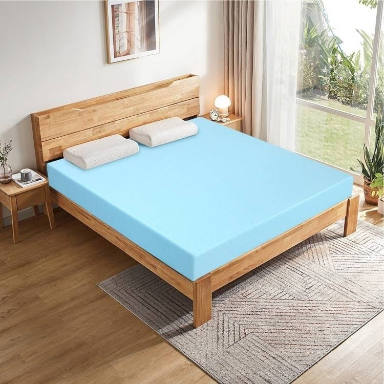 King size 3-inch Thick Gel-Infused Air Foam Mattress Topper in Light Blue-1