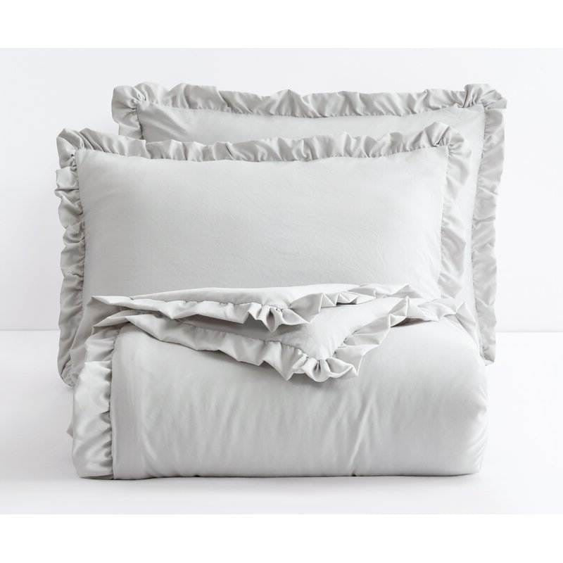 Full Size Grey Stone Washed Ruffled Edge Microfiber Comforter Set-1