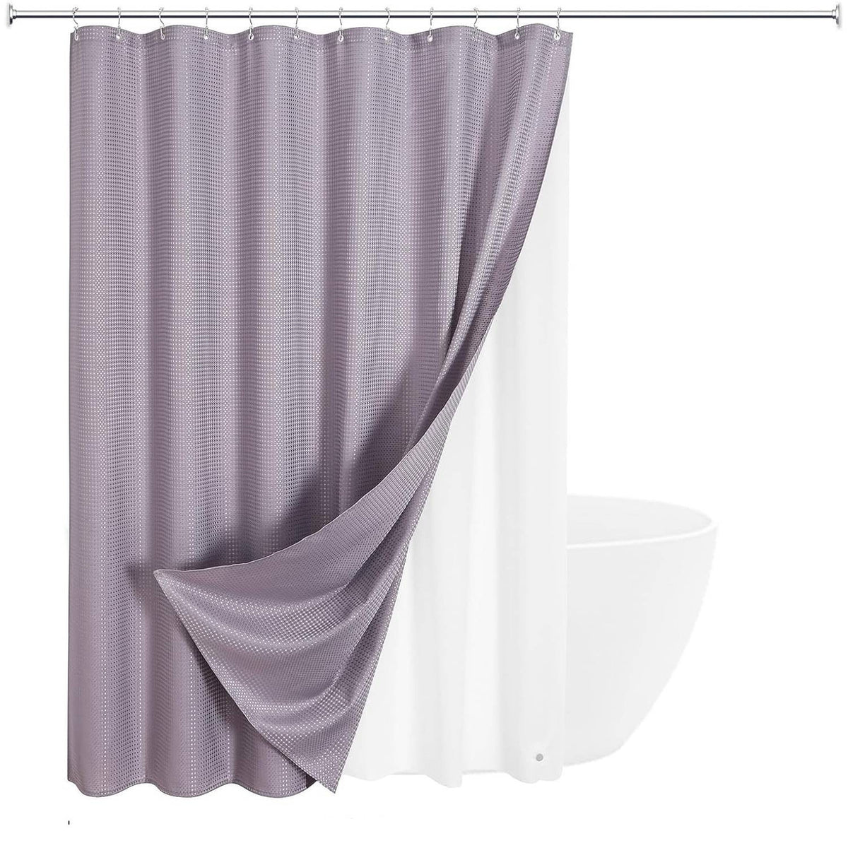 72"W x 72"H Lavender Waffle Textured Shower Curtain Set with Liner-2
