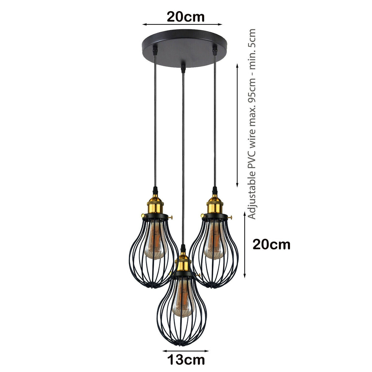 Industrial 3 heads Black hanging Pendant Ceiling Light Cover Decorative Cage light fixture~3445