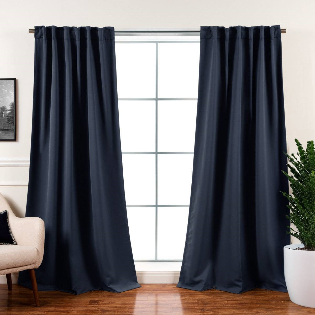 52 x 102 inch Solid Navy Blue Thermal Blackout Curtain Panels - Set of 2