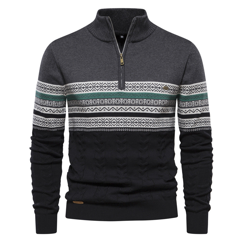 2024 Fall/Winter New Arrival: Trendy Stand-Collar Men's Sweater with Half-Zip, High-Quality Knit, Versatile Men's Apparel