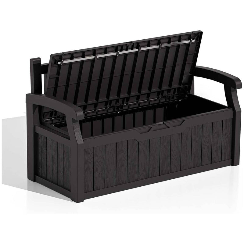 Heavy Duty Black Plastic Outdoor Storage Garden Bench Patio Deck Box-0