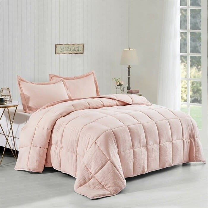 Queen Size Pink 3 Piece Microfiber Reversible Comforter Set-0
