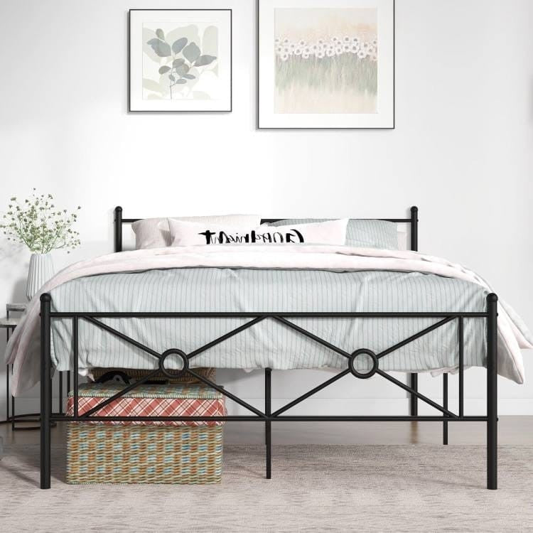 Queen Size Modern Black Metal Headboard & Footboard Platform Bed Frame-0