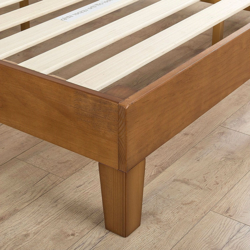 Queen Solid Wood Platform Bed Frame with Headboard in Medium Brown Finish-0