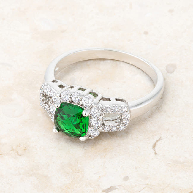 Liz 1.1ct Emerald CZ Rhodium Classic Ring-3