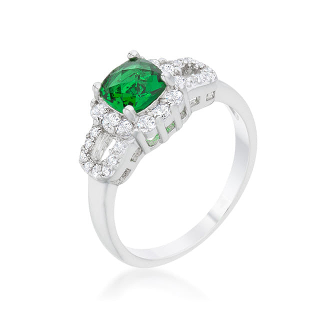 Liz 1.1ct Emerald CZ Rhodium Classic Ring-4