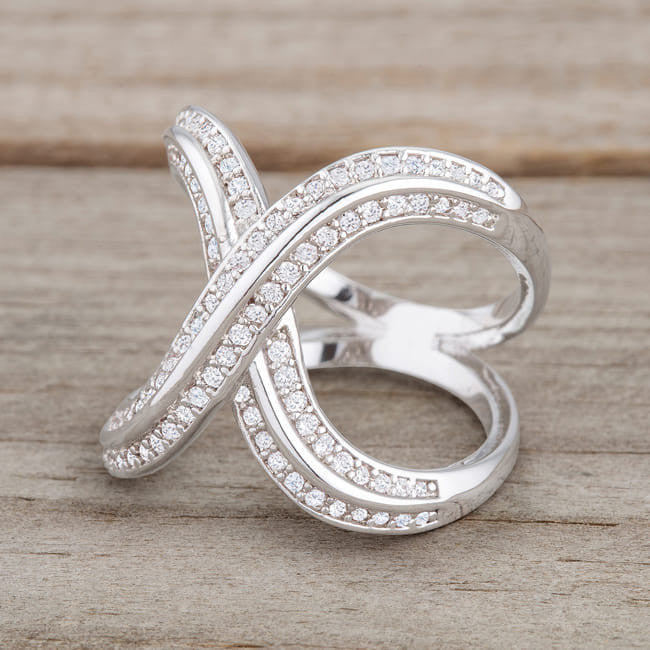 Christa 0.4ct CZ Rhodium Pave X Ring-3