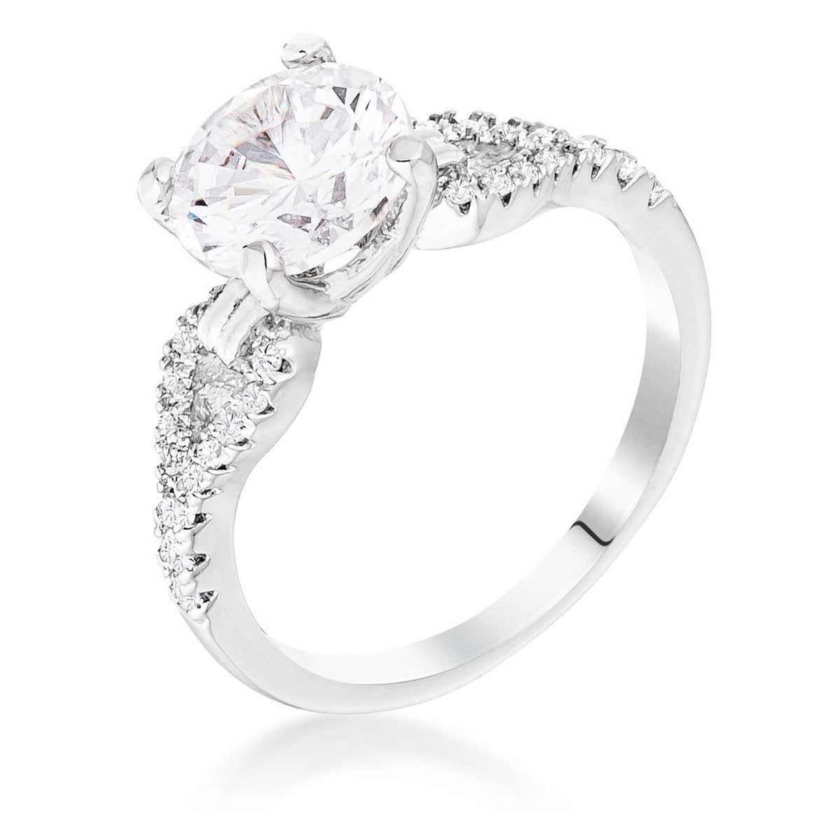 2.11Ct Rhodium Round Cut CZ Petite Ribbon Engagement Ring-0