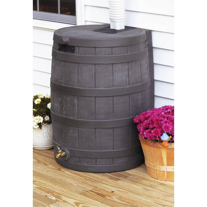 Brown Oak 50-Gallon Plastic Rain Barrel with Bottom Spigot-0