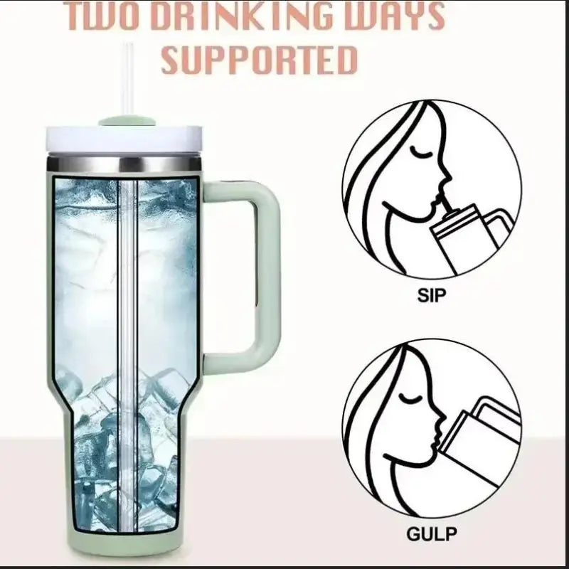 40oz Insulated Tumbler with Handle & Straw, 1200ML Travel Coffee Cup