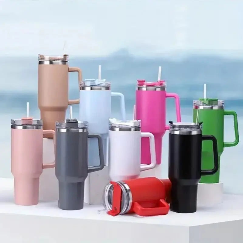 40oz Insulated Tumbler with Handle & Straw, 1200ML Travel Coffee Cup