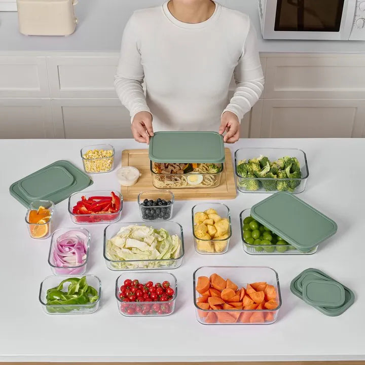 Container Culture 12-Piece Airtight Glass Food Storage Containers with Lids, 6 x 17.6oz - Soft Sage-4