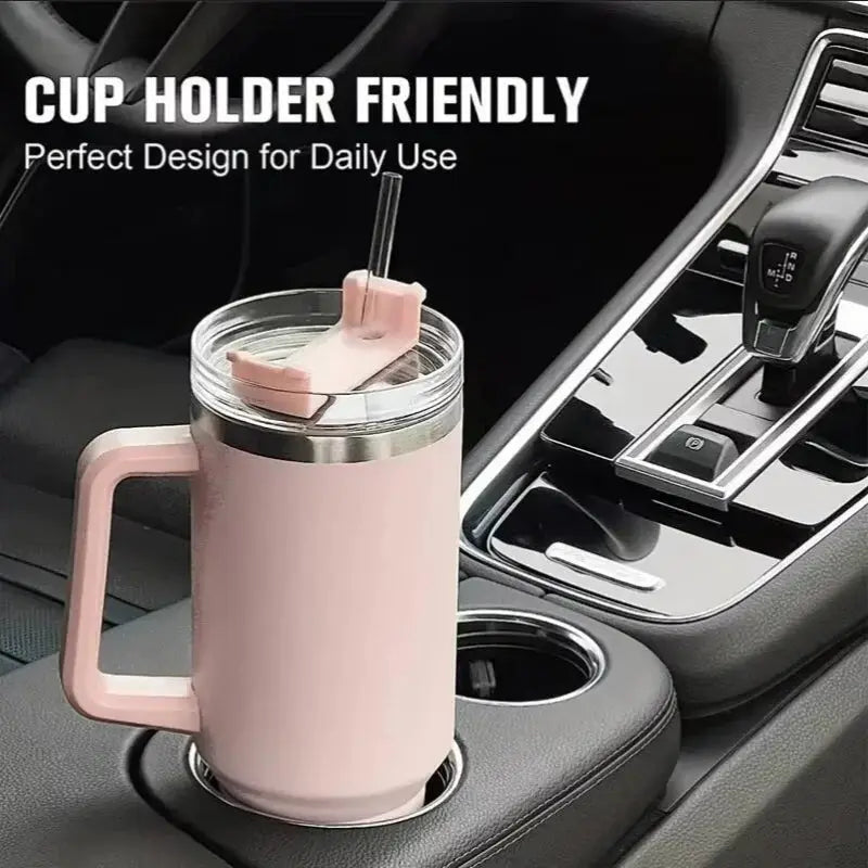 40oz Insulated Tumbler with Handle & Straw, 1200ML Travel Coffee Cup