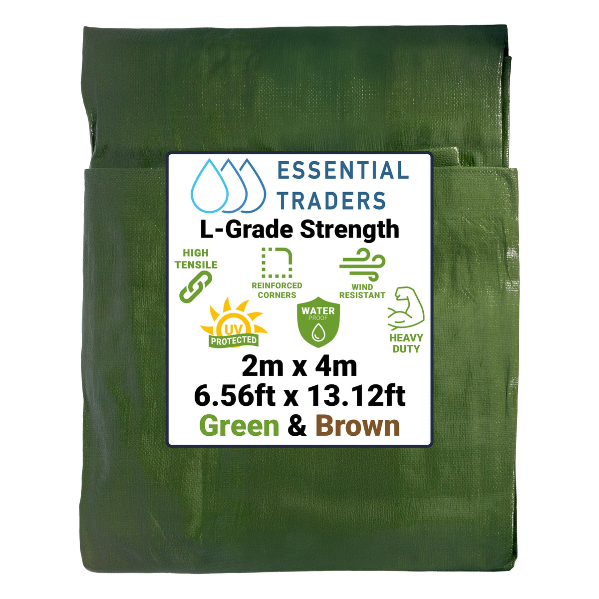 2m x 4m Green & Brown Tarpaulins, L-Grade 200 GSM