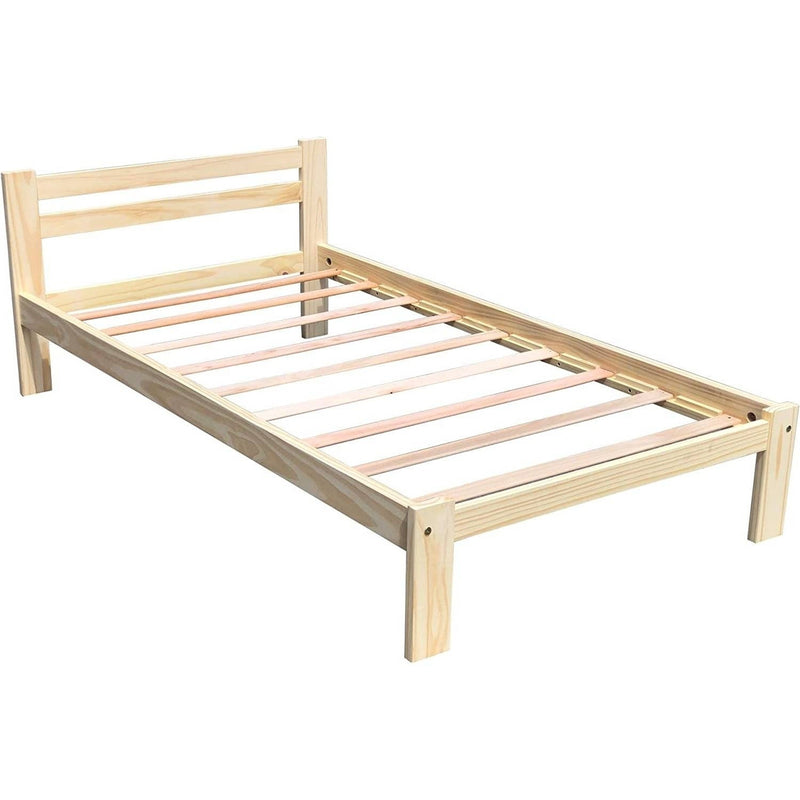 Twin size Unfinished Solid Pine Wood Platform Bed Frame with Slatted Headboard-0