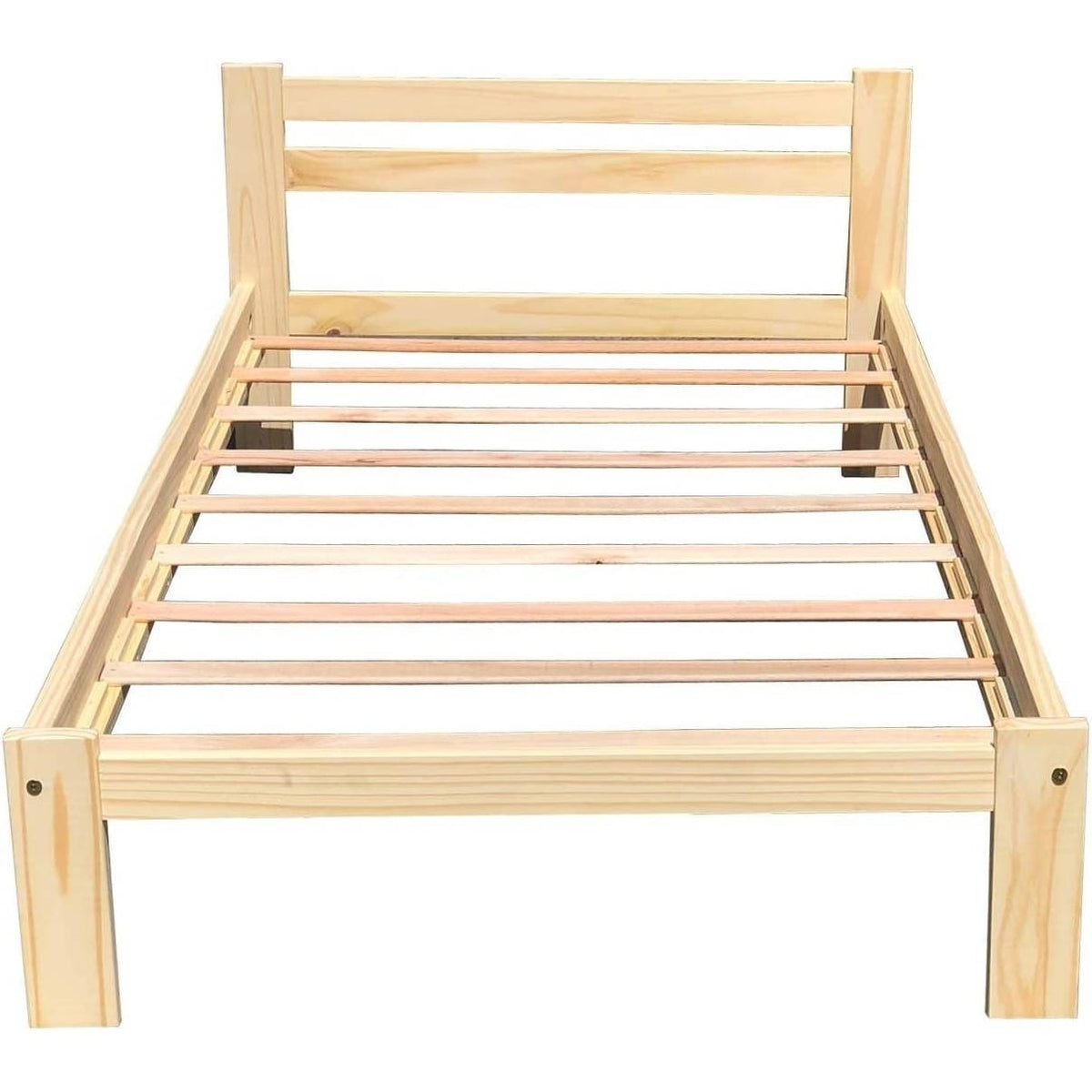 Twin size Unfinished Solid Pine Wood Platform Bed Frame with Slatted Headboard-1
