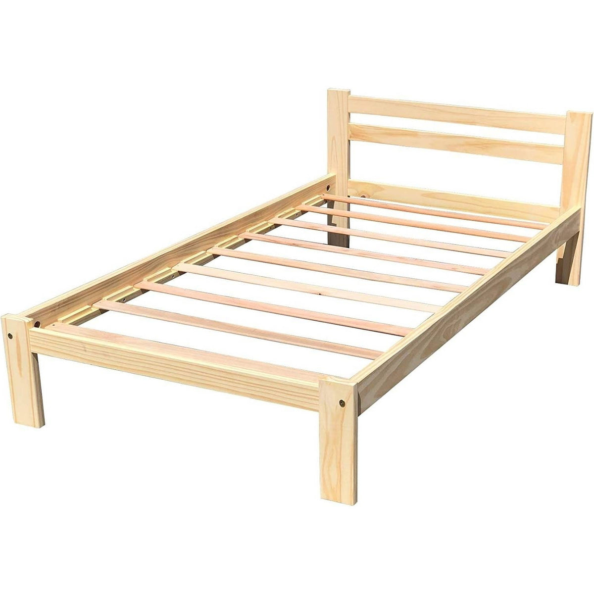 Twin size Unfinished Solid Pine Wood Platform Bed Frame with Slatted Headboard-2