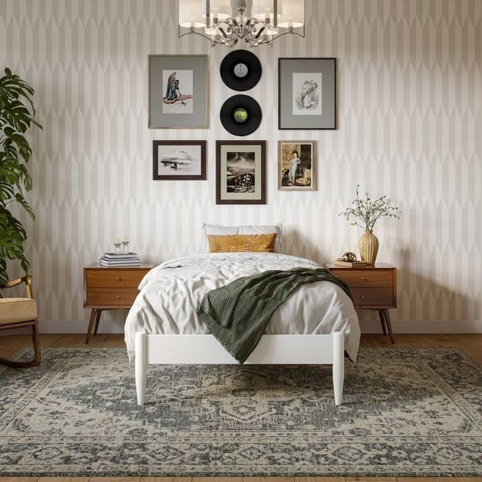 Twin Size Solid Hardwood Victorian Style White Platform Bed-0