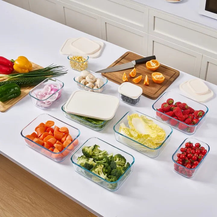 Container Culture 8-Piece Airtight Glass Food Storage Set with Lids, 40.57oz & 57.5oz Mixed Sizes - Vanilla Mist