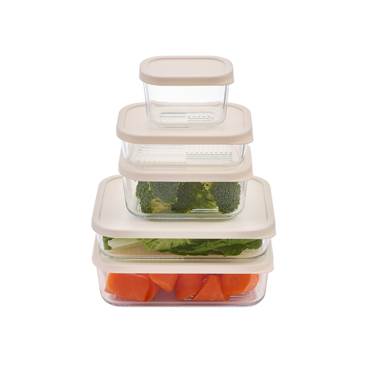 Container Culture 4-Piece Airtight Glass Food Storage Set with Lids, 40.57oz & 57.5oz Mixed Sizes - Vanilla Mist