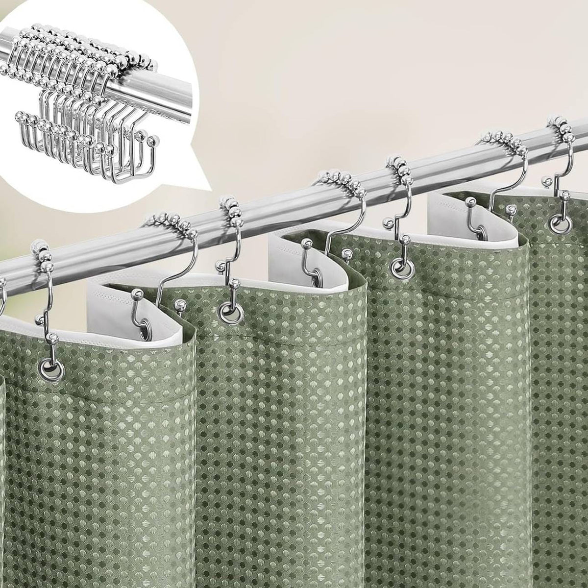 72"W x 78"H Sage Green Waffle Textured 3 in 1 Shower Curtain Set-0