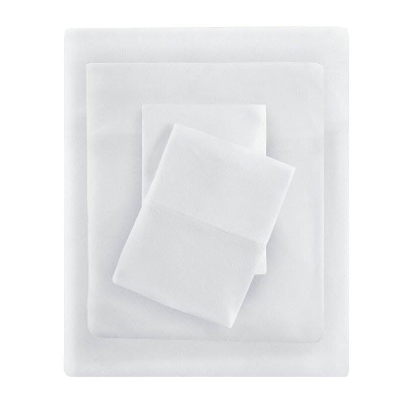 Twin Size 4-Piece Cotton Blend Jersey Sheet Set in White-0