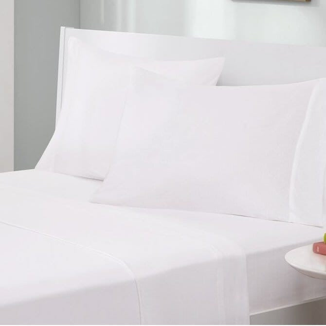 Twin Size 4-Piece Cotton Blend Jersey Sheet Set in White-2
