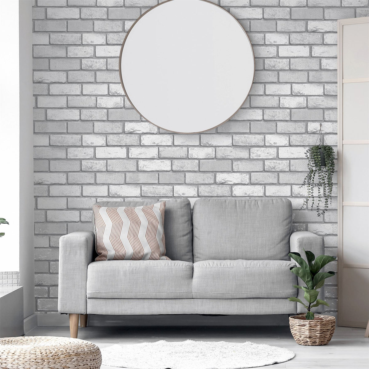 Metallic Brick White/Silver Wallpaper image 4