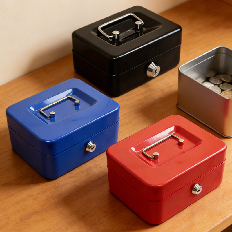 Cash Box 8 Inch with 2 Keys, Lockable Metal Money Box with Coin Tray image 1