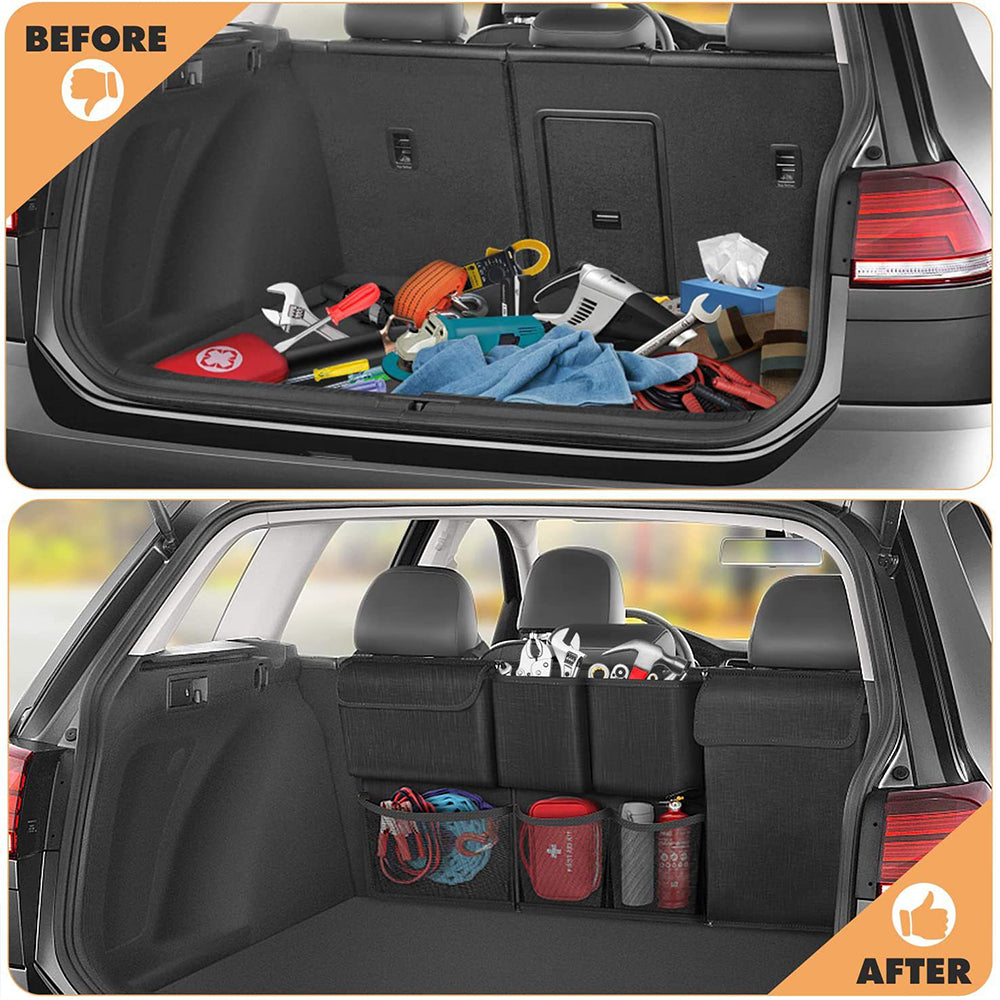Car Seat Back Organiser Black, Detachable Storage Bag with Zips for SUVs and Vans image 1